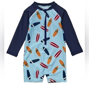 NWT Snapper Rock Retro L/S Sunsuit Blue Size 0 0-6m
